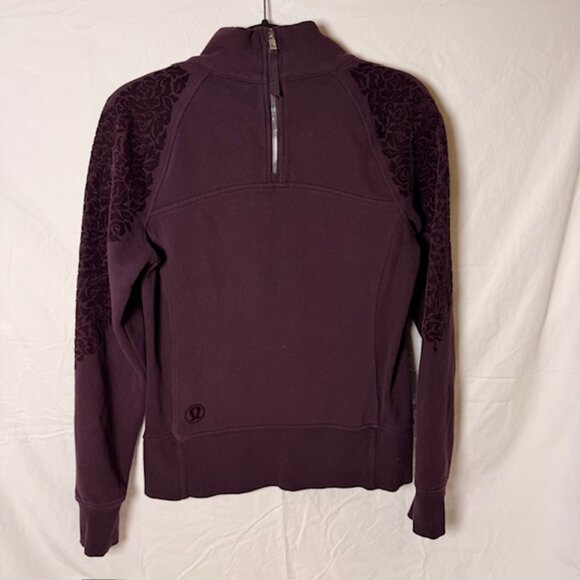 Lululemon Floral Flock Pullover Size 8 Black Cherry Purple Felt Flower Pouch - Picture 4 of 9